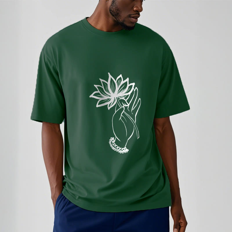 Soft Cotton Crewneck Lotus Graphic Mindful T-Shirt