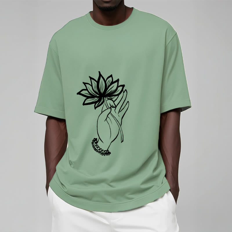Soft Cotton Crewneck Lotus Graphic Mindful T-Shirt