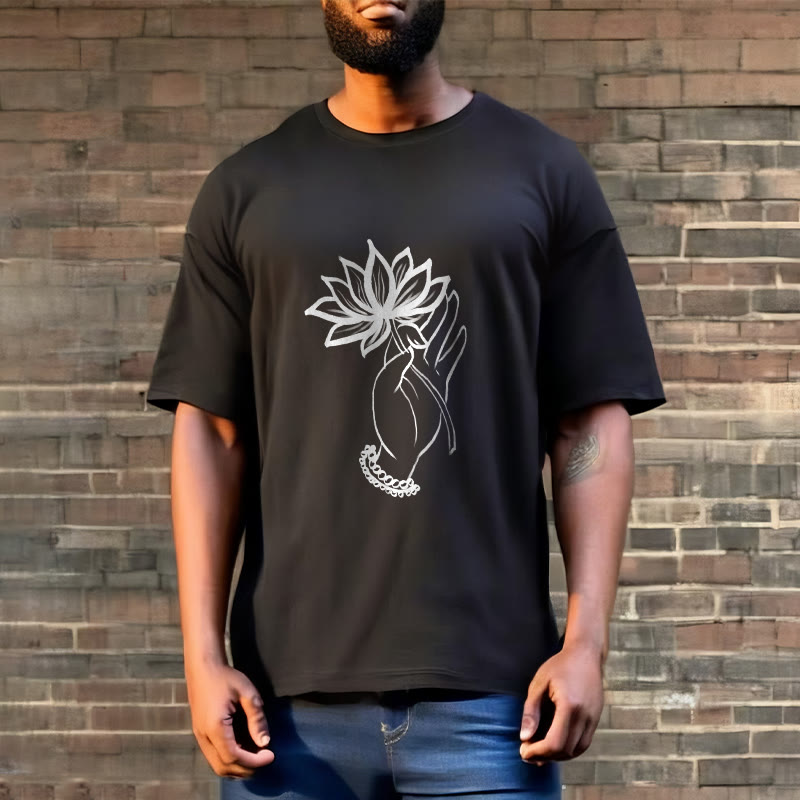 Soft Cotton Crewneck Lotus Graphic Mindful T-Shirt