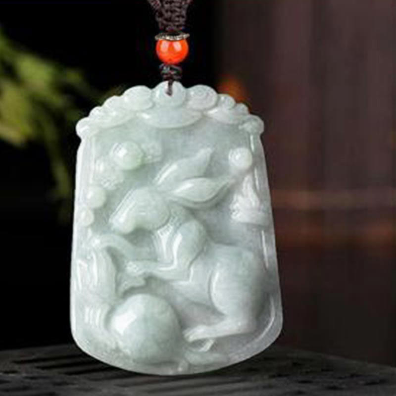 Natural Jade 12 Chinese Zodiac Abundance Amulet Pendant Necklace