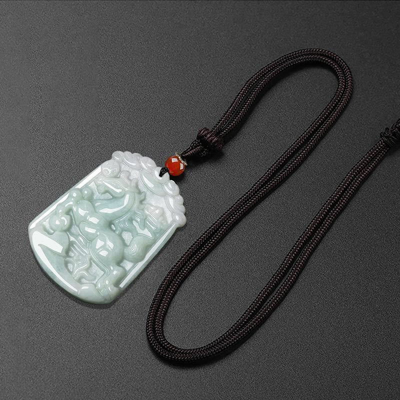 Natural Jade 12 Chinese Zodiac Abundance Amulet Pendant Necklace