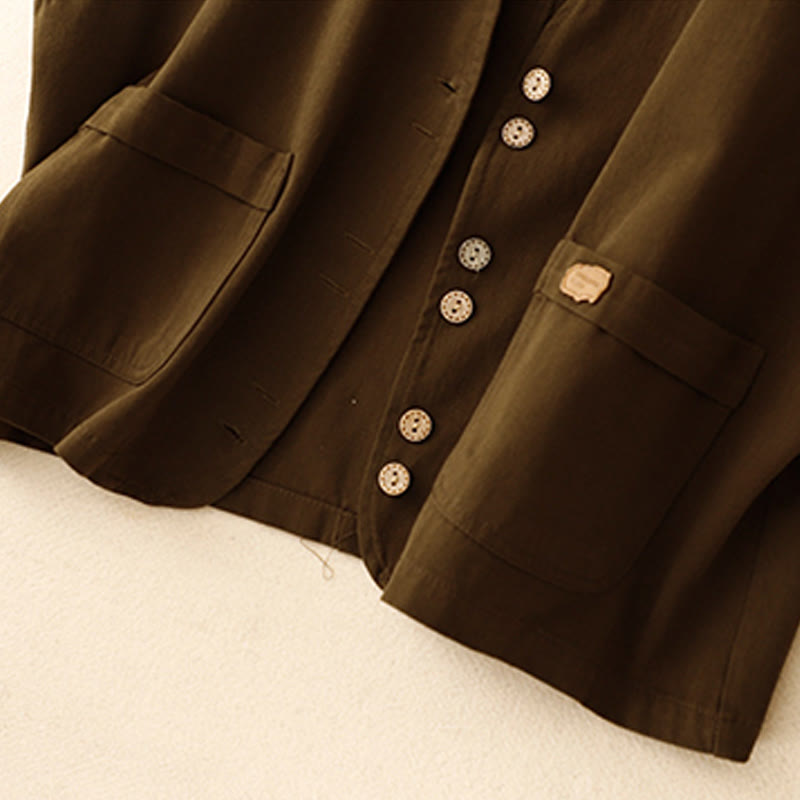 Solid Color Front Buttons Sleeveless Women's Cotton Waistcoat With Pockets