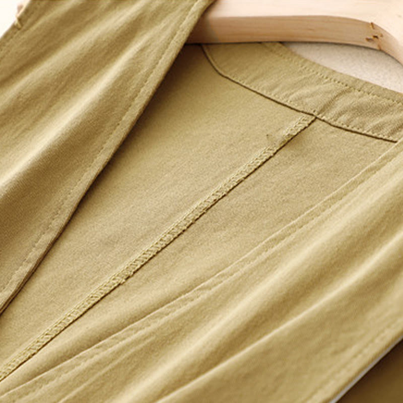 Solid Color Front Buttons Sleeveless Women's Cotton Waistcoat With Pockets