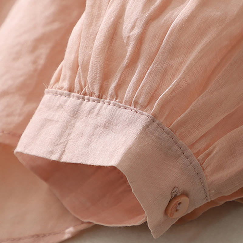 Pure Color Lace Design Long Lantern Sleeve Women's Cotton Linen Shirt