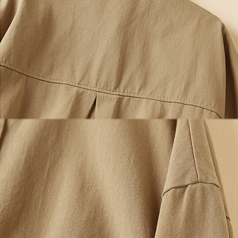 Fall Irregular Design Long Sleeve Women's Cotton Linen Lapel Jacket With Pockets