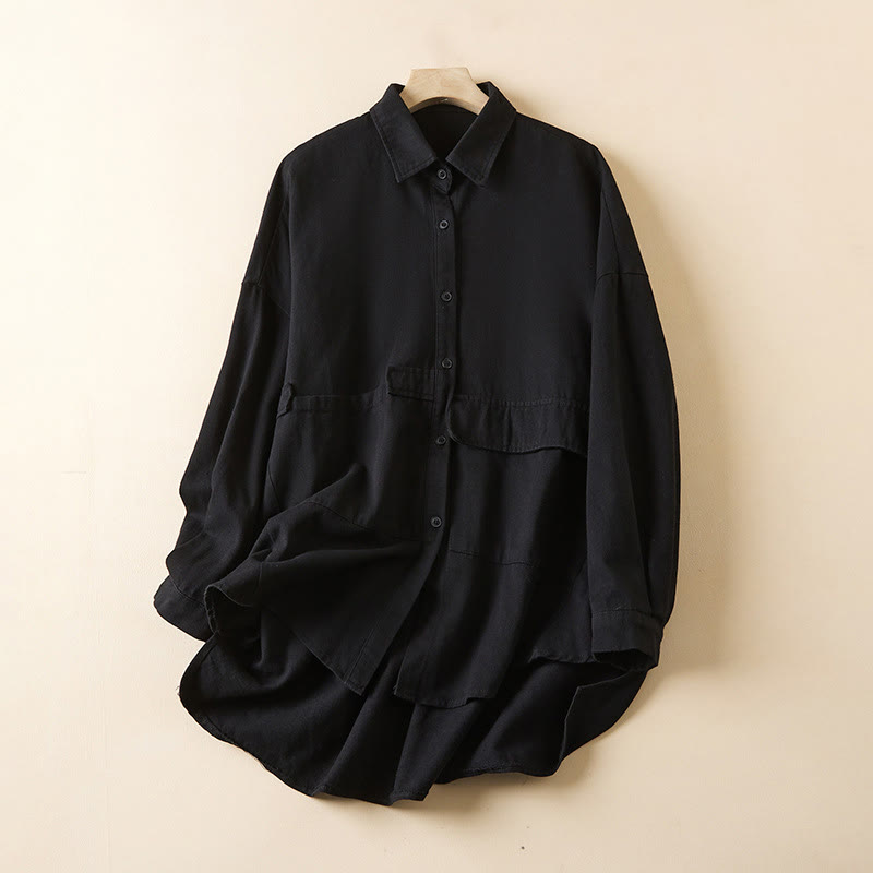 Fall Irregular Design Long Sleeve Women's Cotton Linen Lapel Jacket With Pockets