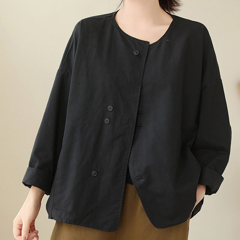 Breathable Cotton Linen Crew Neck Long Sleeve Minimalist Jacket