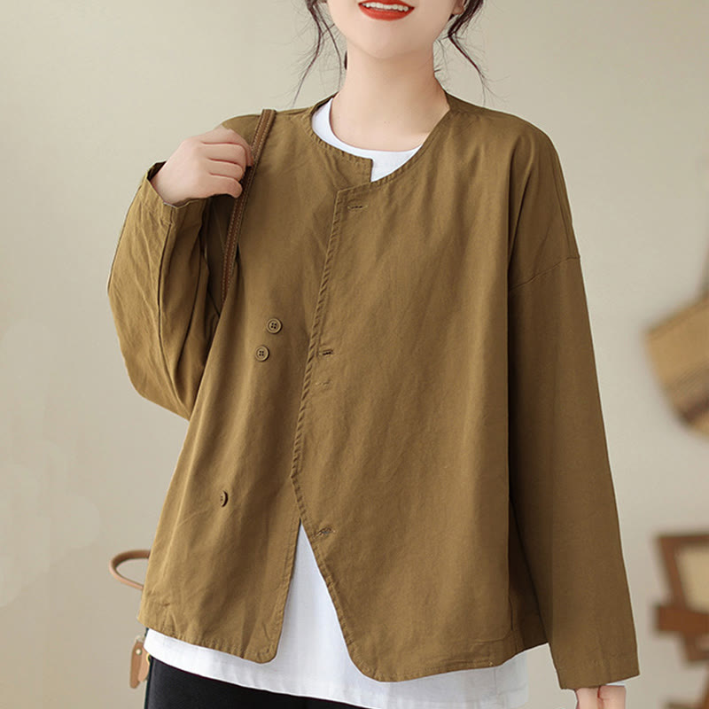 Breathable Cotton Linen Crew Neck Long Sleeve Minimalist Jacket