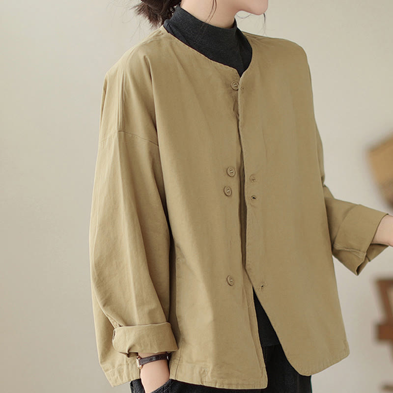 Breathable Cotton Linen Crew Neck Long Sleeve Minimalist Jacket