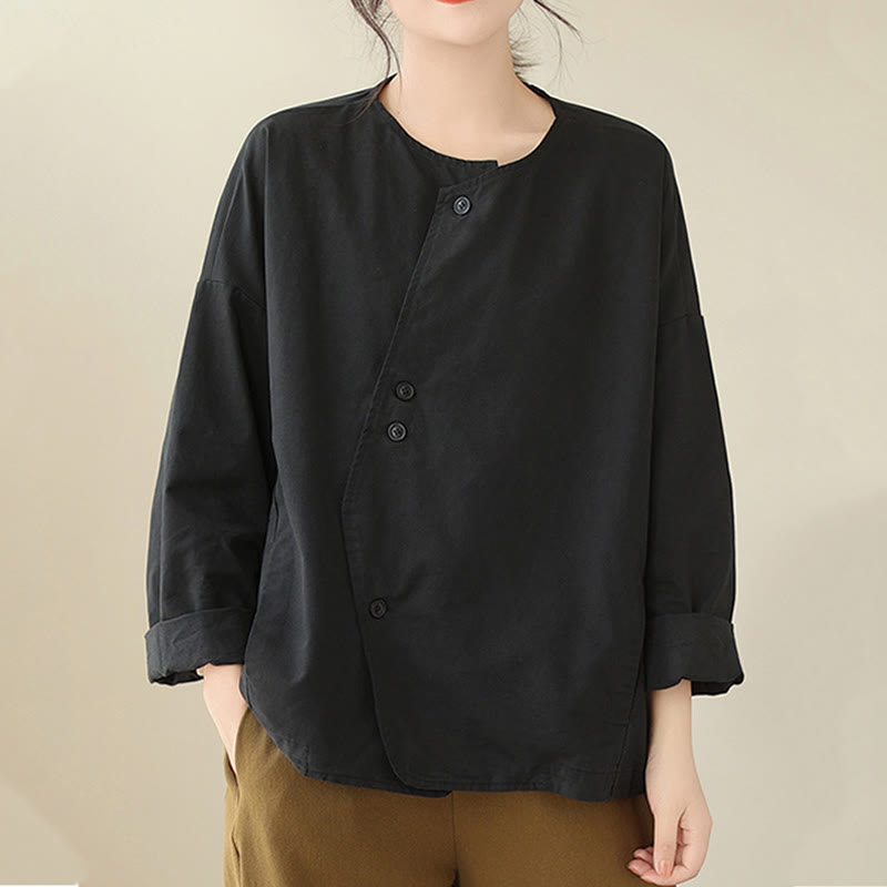 Breathable Cotton Linen Crew Neck Long Sleeve Minimalist Jacket