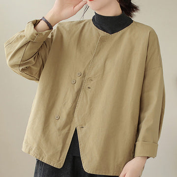 Breathable Cotton Linen Crew Neck Long Sleeve Minimalist Jacket