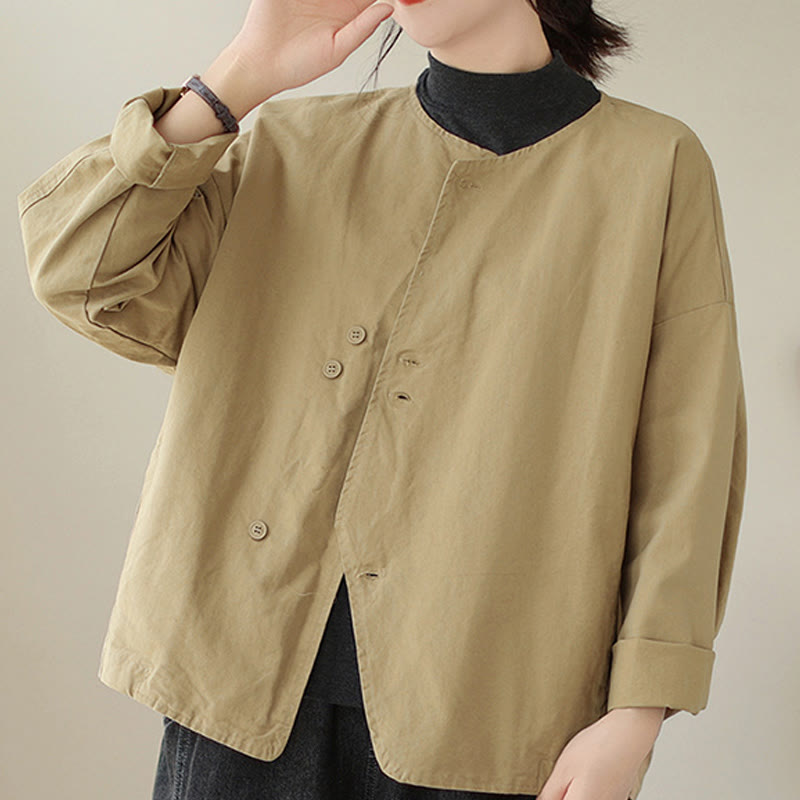 Breathable Cotton Linen Crew Neck Long Sleeve Minimalist Jacket