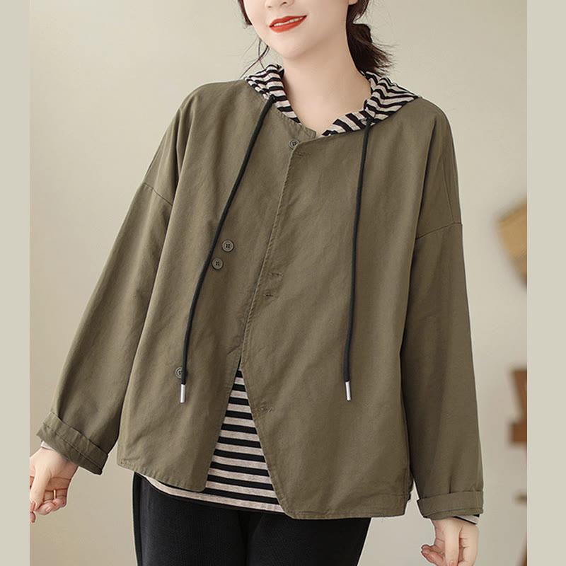 Breathable Cotton Linen Crew Neck Long Sleeve Minimalist Jacket