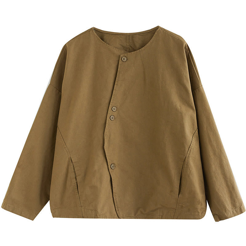Breathable Cotton Linen Crew Neck Long Sleeve Minimalist Jacket