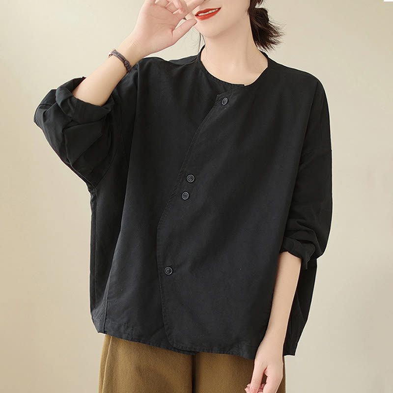 Breathable Cotton Linen Crew Neck Long Sleeve Minimalist Jacket