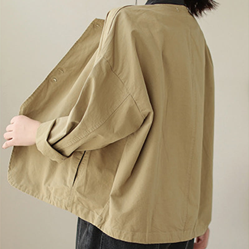 Breathable Cotton Linen Crew Neck Long Sleeve Minimalist Jacket