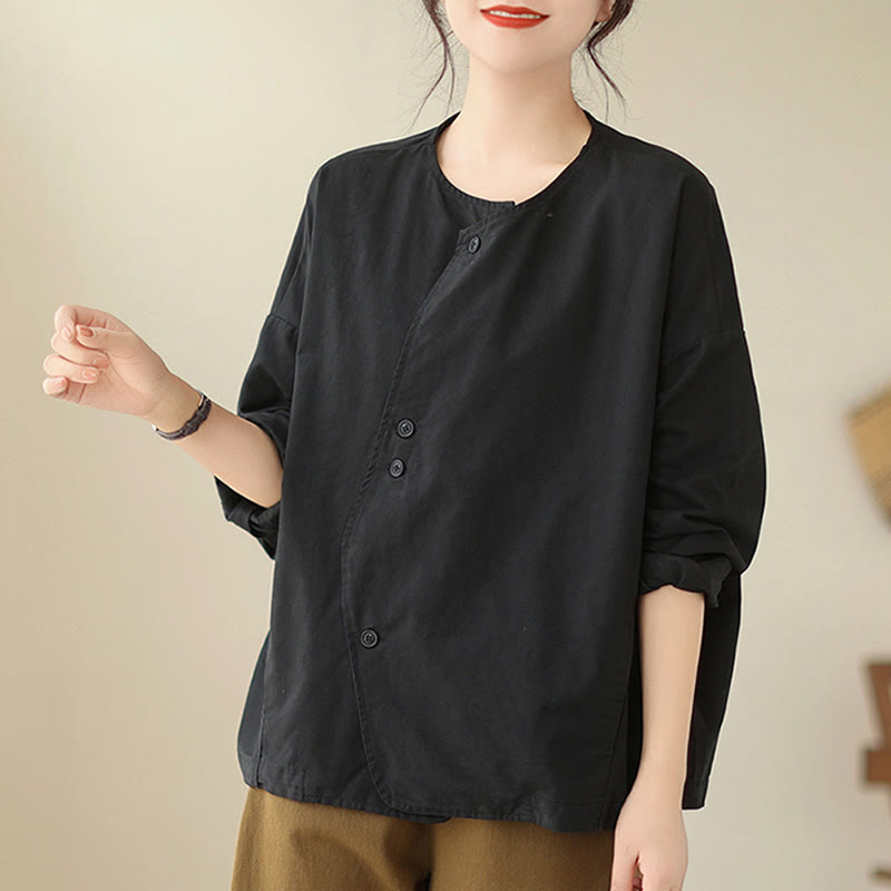 Breathable Cotton Linen Crew Neck Long Sleeve Minimalist Jacket