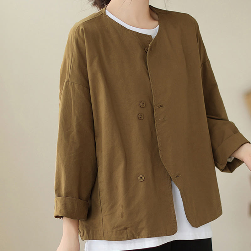 Breathable Cotton Linen Crew Neck Long Sleeve Minimalist Jacket