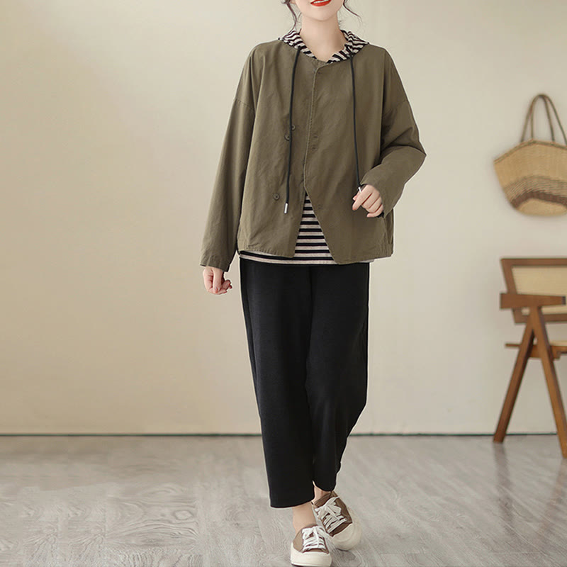 Breathable Cotton Linen Crew Neck Long Sleeve Minimalist Jacket