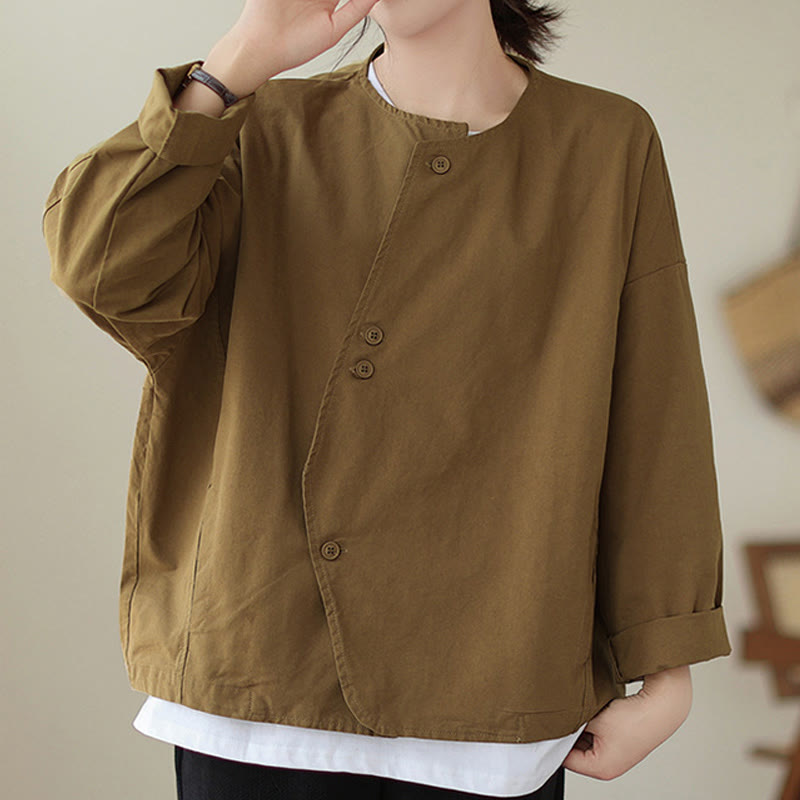 Breathable Cotton Linen Crew Neck Long Sleeve Minimalist Jacket