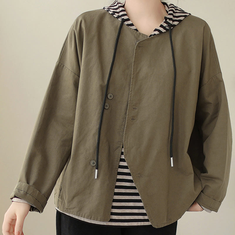 Breathable Cotton Linen Crew Neck Long Sleeve Minimalist Jacket