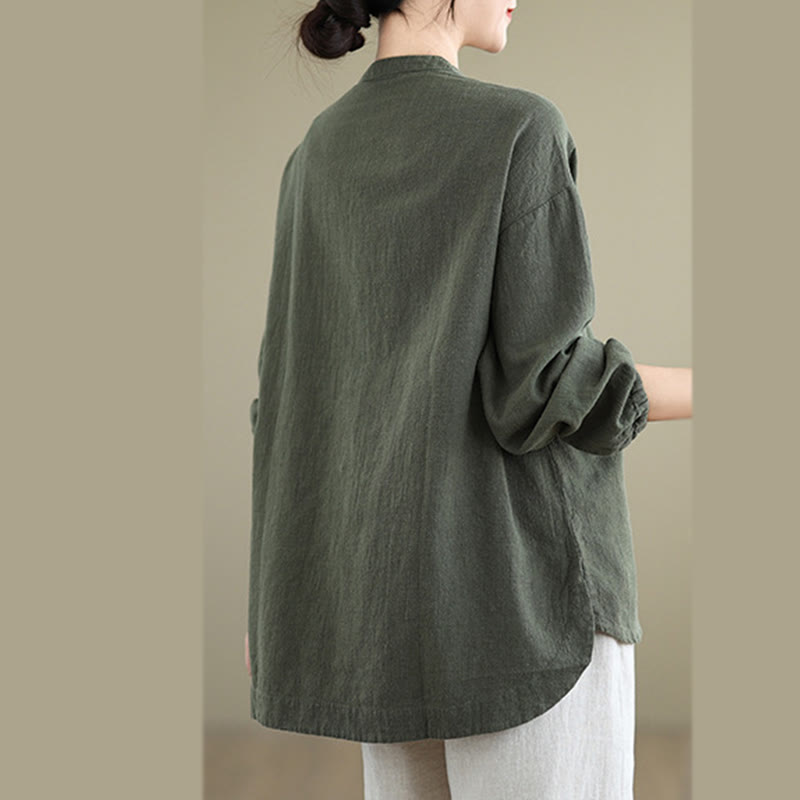Colorful Buttons Design Long Sleeve Women's Cotton Linen Shirt