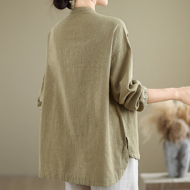 Colorful Buttons Design Long Sleeve Women's Cotton Linen Shirt