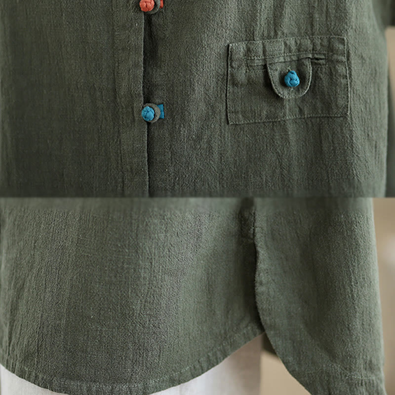 Colorful Buttons Design Long Sleeve Women's Cotton Linen Shirt