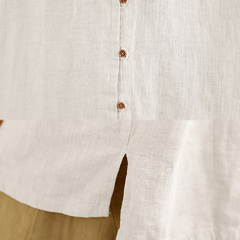 Solid Color Front Buttons Design Long Sleeve Women's Cotton Linen Shirt