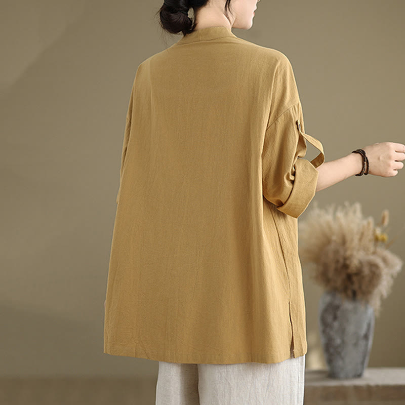 Tactile Cotton Linen Stand Collar Mindful Shirt