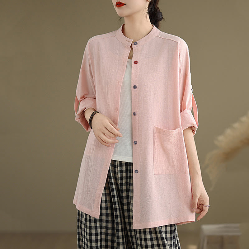 Tactile Cotton Linen Stand Collar Mindful Shirt