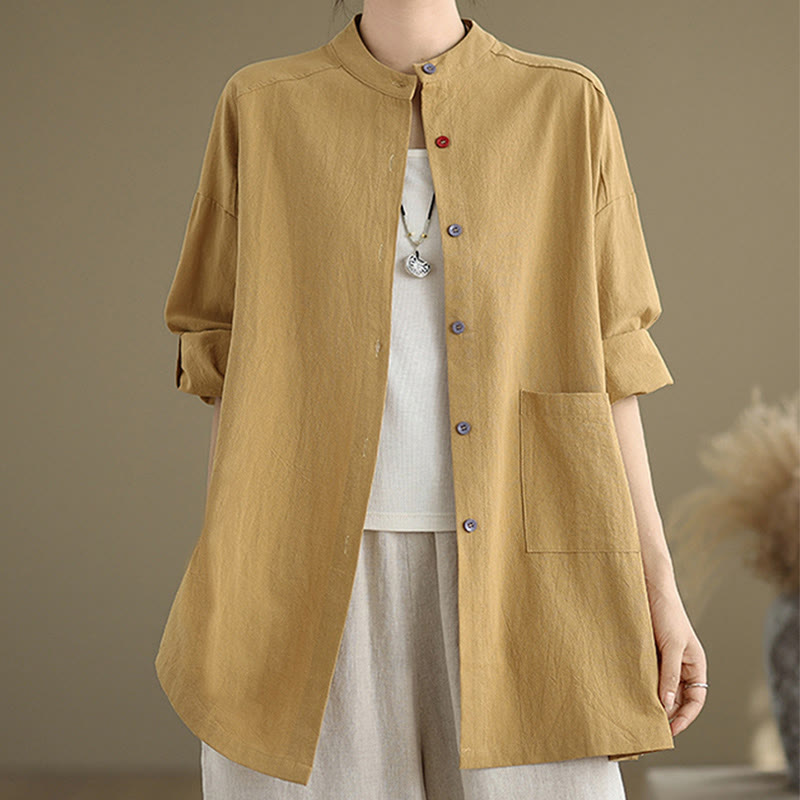 Tactile Cotton Linen Stand Collar Mindful Shirt