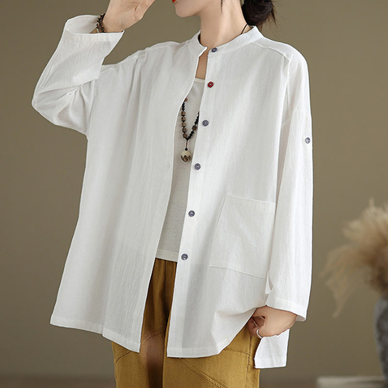 Tactile Cotton Linen Stand Collar Mindful Shirt