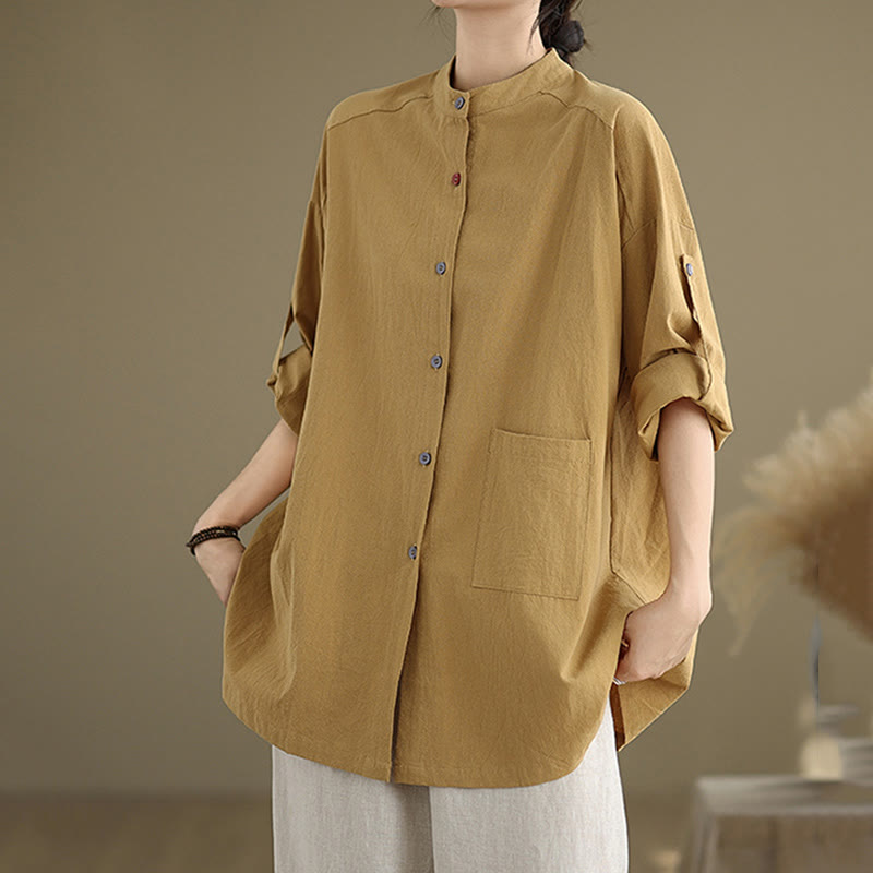 Tactile Cotton Linen Stand Collar Mindful Shirt