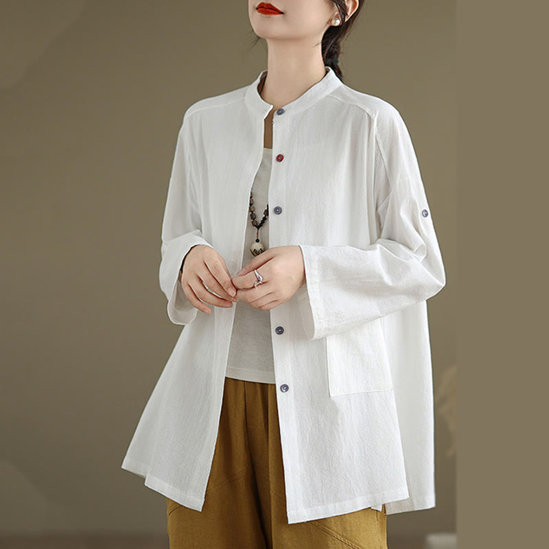 Tactile Cotton Linen Stand Collar Mindful Shirt
