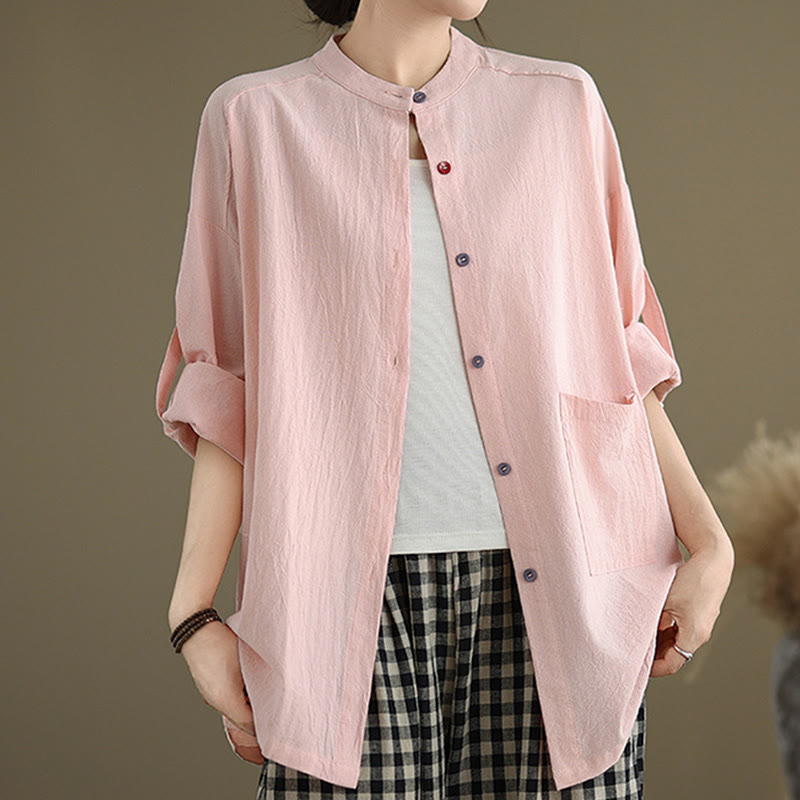 Tactile Cotton Linen Stand Collar Mindful Shirt
