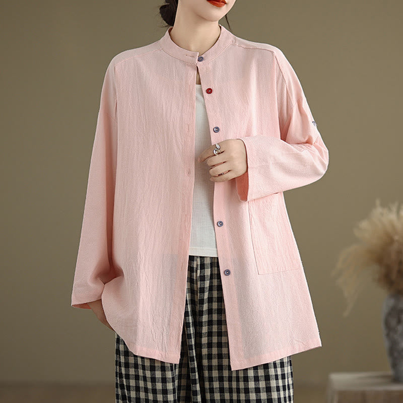 Tactile Cotton Linen Stand Collar Mindful Shirt