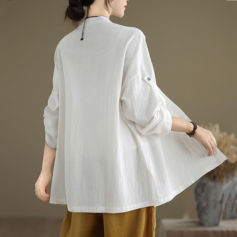 Tactile Cotton Linen Stand Collar Mindful Shirt