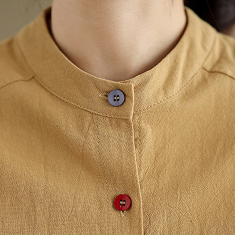 Tactile Cotton Linen Stand Collar Mindful Shirt