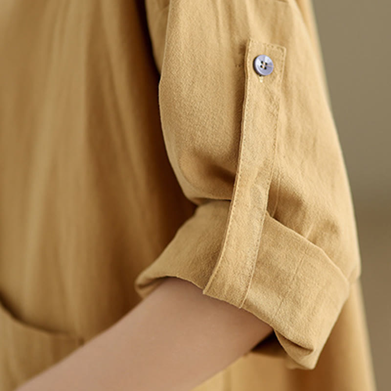 Tactile Cotton Linen Stand Collar Mindful Shirt