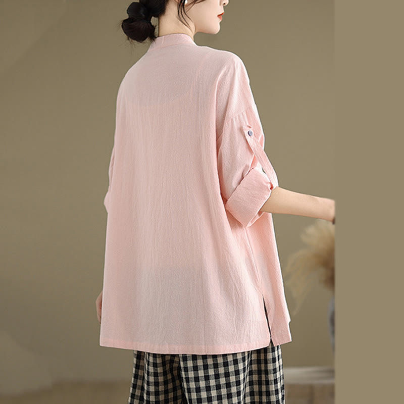 Tactile Cotton Linen Stand Collar Mindful Shirt
