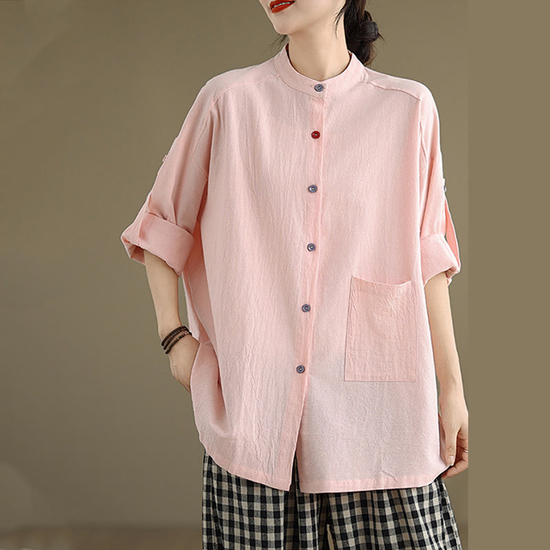 Tactile Cotton Linen Stand Collar Mindful Shirt