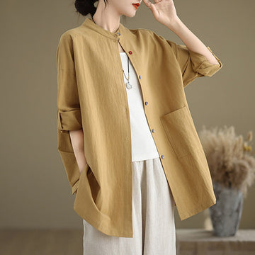 Tactile Cotton Linen Stand Collar Mindful Shirt