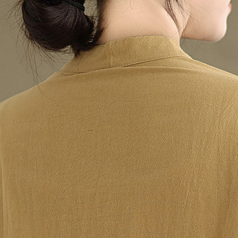 Tactile Cotton Linen Stand Collar Mindful Shirt