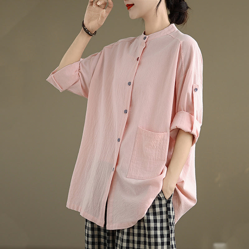 Tactile Cotton Linen Stand Collar Mindful Shirt