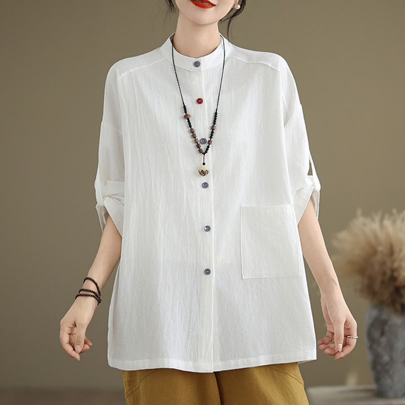 Tactile Cotton Linen Stand Collar Mindful Shirt