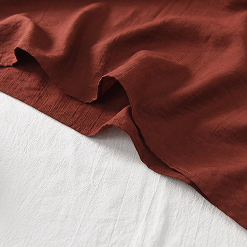 Cotton-Linen Stand Collar Midi Meditation Dress