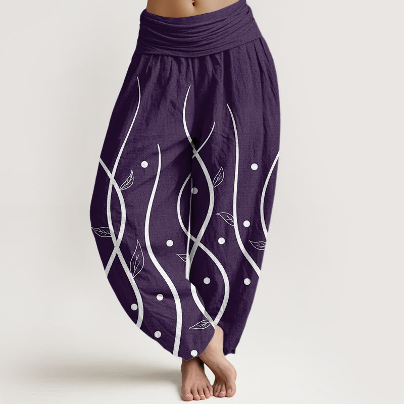 Breathable Cotton Relaxed Vine Motif Meditation Harem Pants