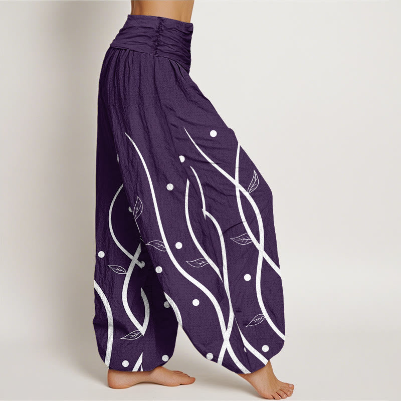 Breathable Cotton Relaxed Vine Motif Meditation Harem Pants