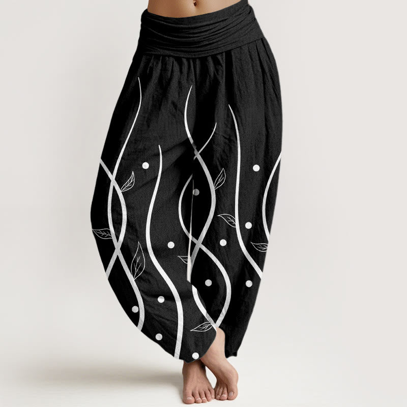 Breathable Cotton Relaxed Vine Motif Meditation Harem Pants